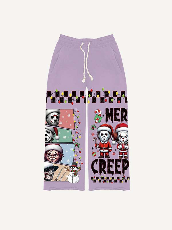 Christmas Horror Print Elastic Waist Pants
