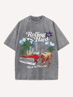 Distressed Washed Figure&City&Graphic&Money&Letter Print Round Neck T-shirt