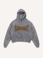 Distressed Washed Figure&Wing&Letter Print Slant Pockets Hoodie