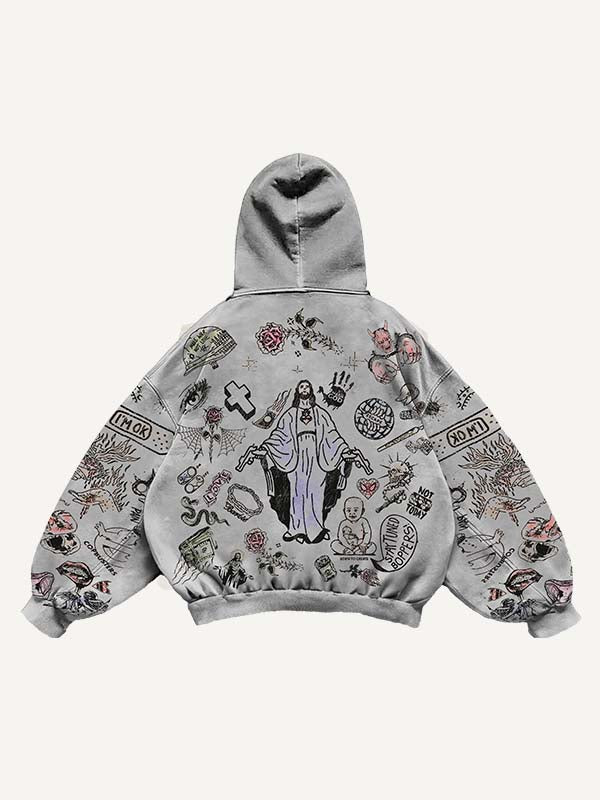 Figure&Graphic Print Slant Pockets Hoodie