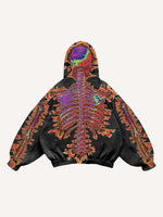 Skeleton Glow Print Slant Pockets Hoodie