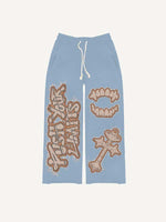 Vampire Fangs&Cross&Letter Faux Decal Print Elastic Waist Pants