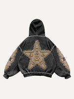Skull&Star Faux Decal Print Slant Pockets Hoodie