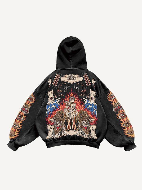 Fire&Figure&Eyeball&Animal Graphic Print Slant Pockets Hoodie