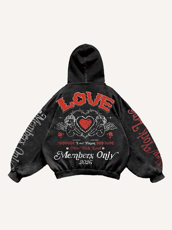Cupid&Floral&Heart&Letter Print Slant Pockets Hoodie