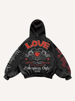 Cupid&Floral&Heart&Letter Print Slant Pockets Hoodie