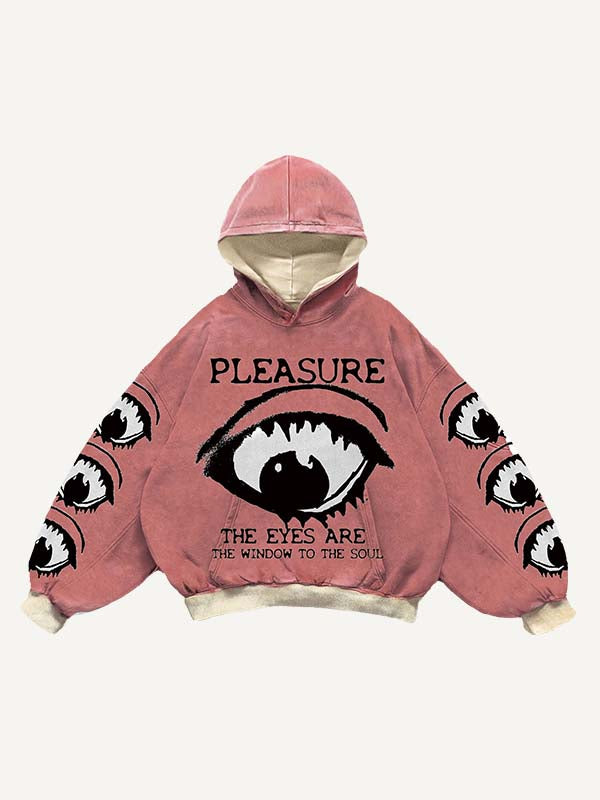 Eye&Letter Print Slant Pockets Hoodie