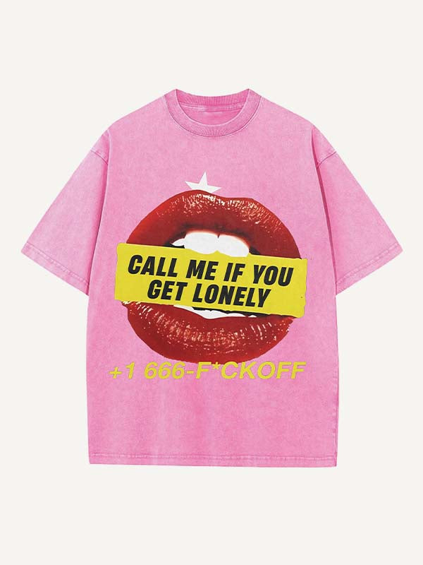 Distressed Washed Lips&Letter Print Round Neck T-shirt