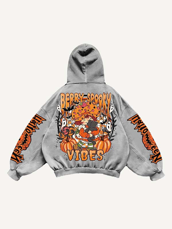 Halloween Care Bears&Strawberry Shortcake Print Slant Pockets Hoodie