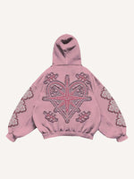 Cross&Heart&Graphic Faux Decal Print Slant Pockets Hoodie