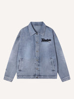Distressed Washed Letter Embroidery Denim Jacket