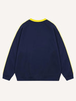 Letter&Stripe Print V Neck Knit Sweater