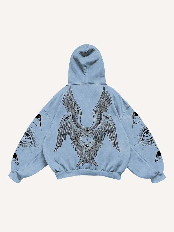 Wing&Eye&Graphic Print Slant Pockets Hoodie