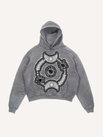 Distressed Washed Sun&Moon&Star&Eye Graphic Faux Decal Print Slant Pockets Hoodie