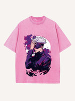 Distressed Washed Figure&Graphic&Letter Print Round Neck T-shirt