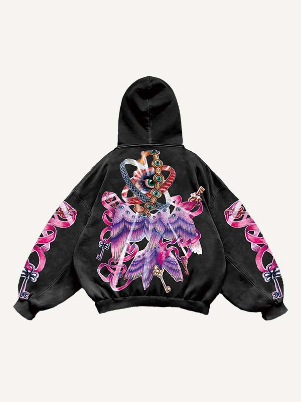Eye&Wing&Graphic Print Slant Pockets Hoodie