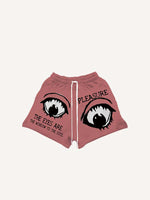 Eye&Letter Print Drawstring Waist Shorts