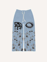 Eye&Palm&Tears Print Elastic Waist Pants