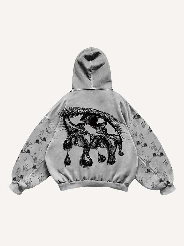 Eye&Palm&Tears Print Slant Pockets Hoodie