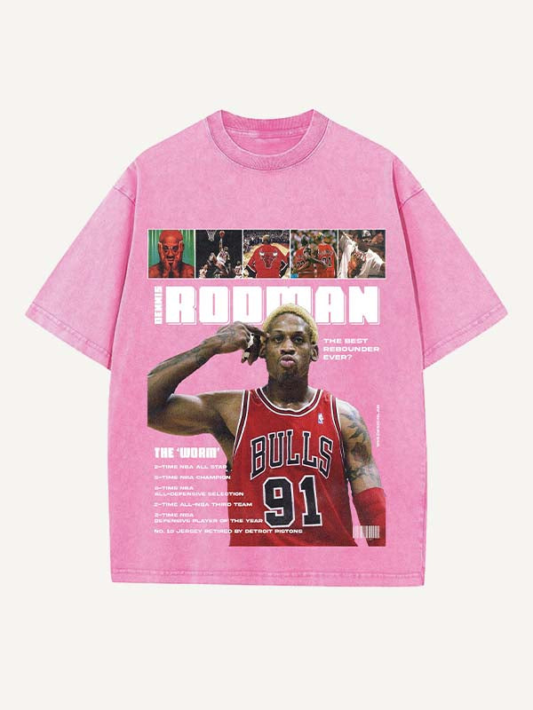 Dennis Rodman Print Round Neck T-shirt