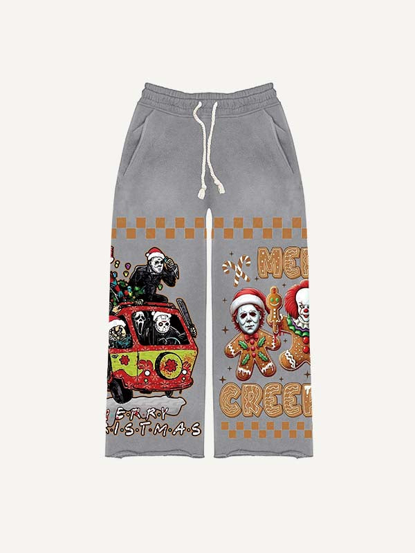 Christmas Horror Print Elastic Waist Pants
