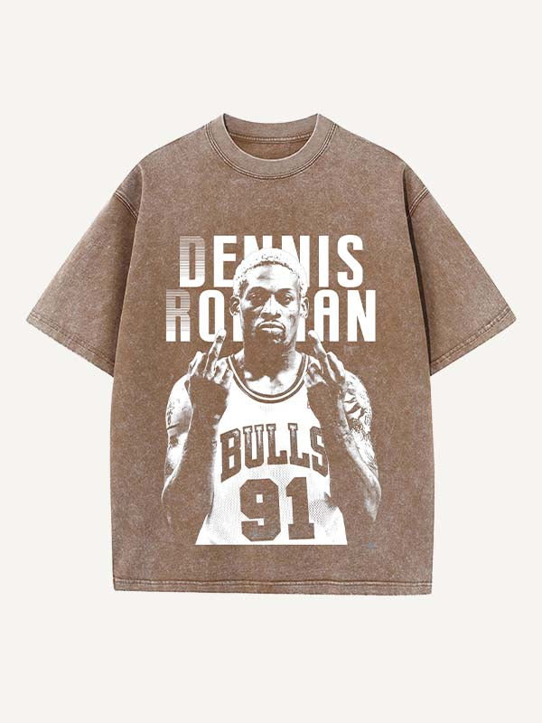 Dennis Rodman Print Round Neck T-shirt