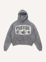 Distressed Washed Pistol&Letter Faux Decal Print Slant Pockets Hoodie