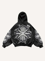 Mouth&Eye&Letter Faux Decal Print Slant Pockets Hoodie