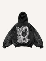 Eye&Cross&Mary&Letter Faux Rhinestones Print Slant Pockets Hoodie