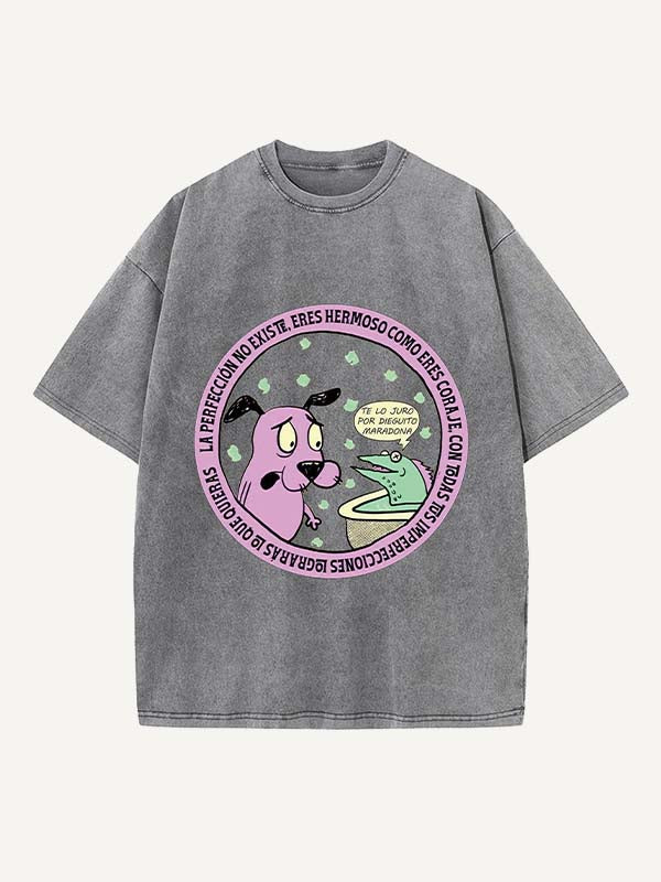 Distressed Washed Graphic&Animal&Letter Print Round Neck T-shirt