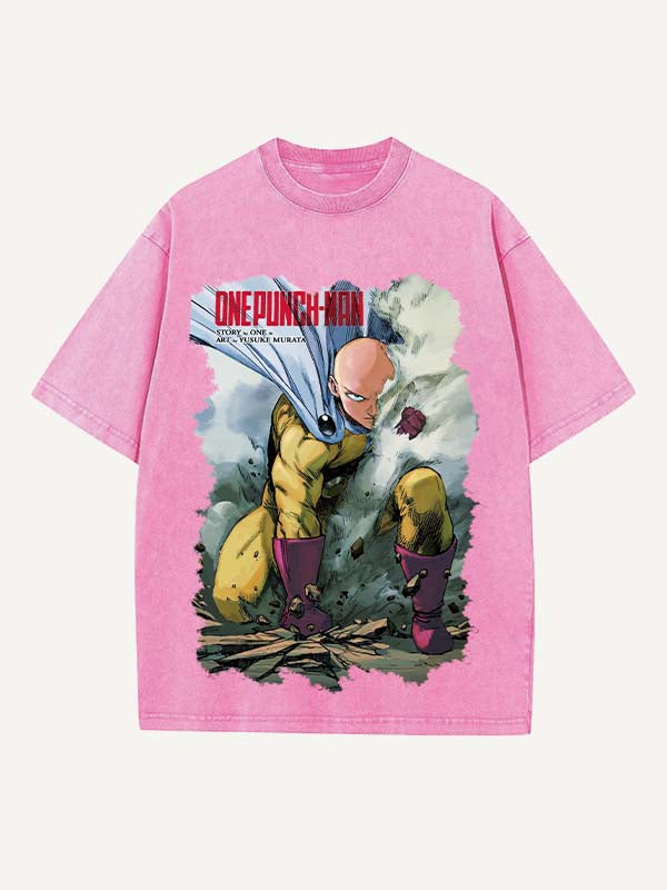 One-Punch Man Print Round Neck T-shirt