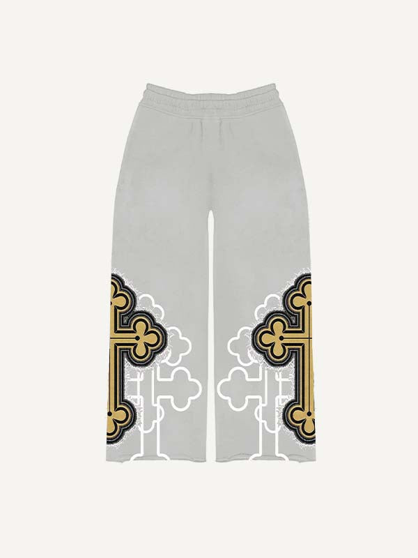 Cross&Letter&Graphic Faux Decal Print Elastic Waist Pants
