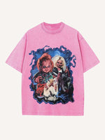 Distressed Washed Horror Print Round Neck T-shirt