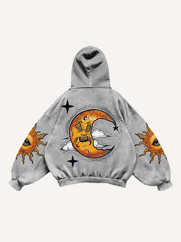 Evil Sun&Moon&Eye&Graphic Print Slant Pockets Hoodie
