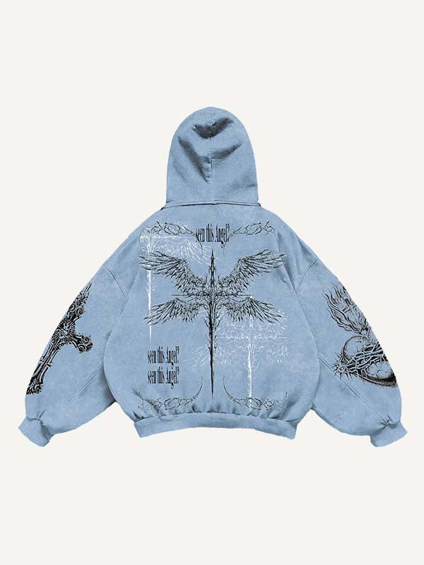 Jesus&Mary&Cross&Wing&Heart&Letter&Graphic Print Slant Pockets Hoodie
