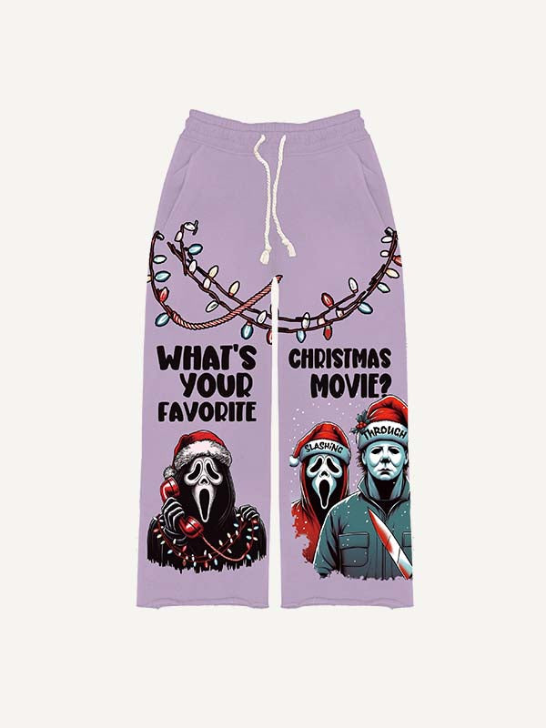 Christmas Horror Print Elastic Waist Pants