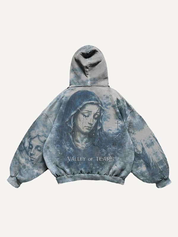 Mary&Figure&Eye&Graphic&Letter Print Slant Pockets Hoodie