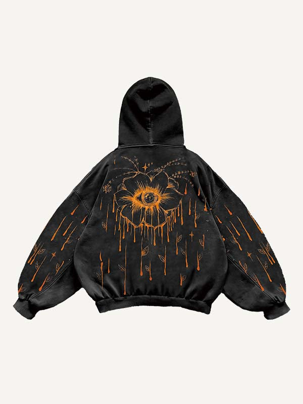 Floral&Eye Print Slant Pockets Hoodie
