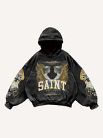 Angel&Letter Print Slant Pockets Hoodie