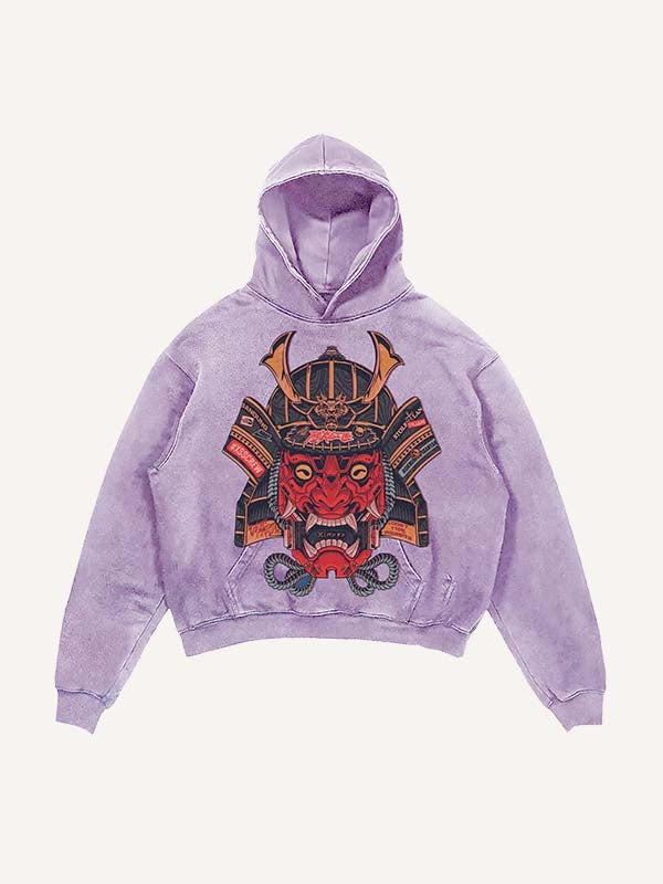 Distressed Washed Ghost General Print Slant Pockets Hoodie