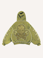 Cross&Skull Faux Decal Print Slant Pockets Hoodie