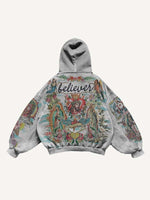 Mary&Jesus&Pray&Cross&Graphic&Letter Print Slant Pockets Hoodie