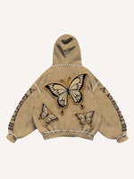 Butterfly&Letter Faux Decal Print Slant Pockets Hoodie