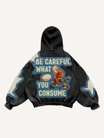 Medicine Bottle&Letter Faux Decal Print Slant Pockets Hoodie