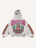 Figure&Eyeball&Globe&Letter Print Slant Pockets Hoodie