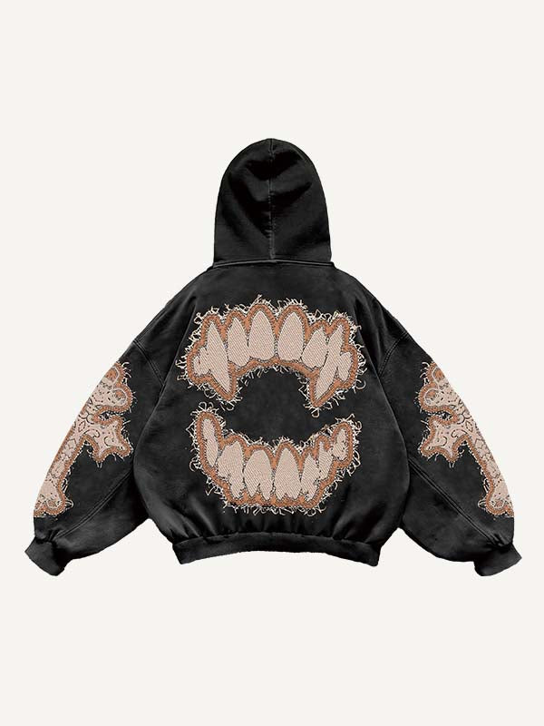 Vampire Fangs&Cross&Letter Faux Decal Print Slant Pockets Hoodie