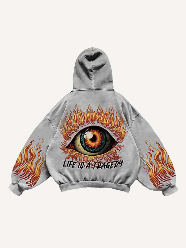 Eye&Graphic Print Slant Pockets Hoodie