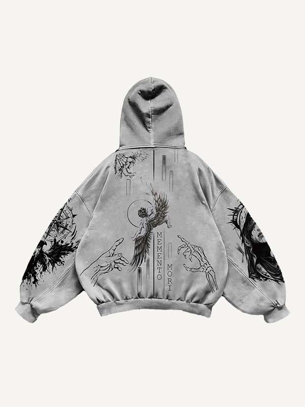 Figure&Wing&Eye&Animal&Letter Print Slant Pockets Hoodie