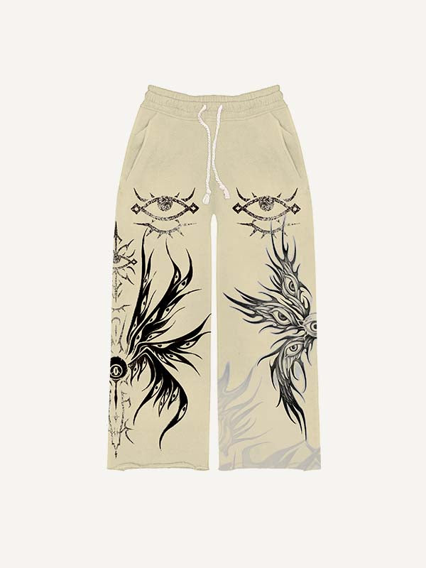 Eye&Wing&Graphic Print Elastic Waist Pants