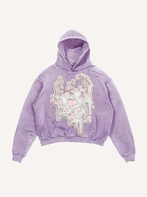 Distressed Washed Graphic Print Slant Pockets Hoodie